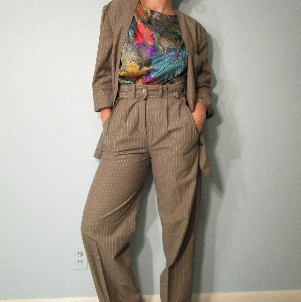 *Last Chance* VTG W. German Cotton Khaki Pinstripe 2 Pc Suit